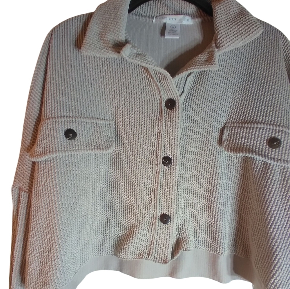 Altar'd State Waffle Knit Cream Cropped Womens Top Baggy Button Front Size M